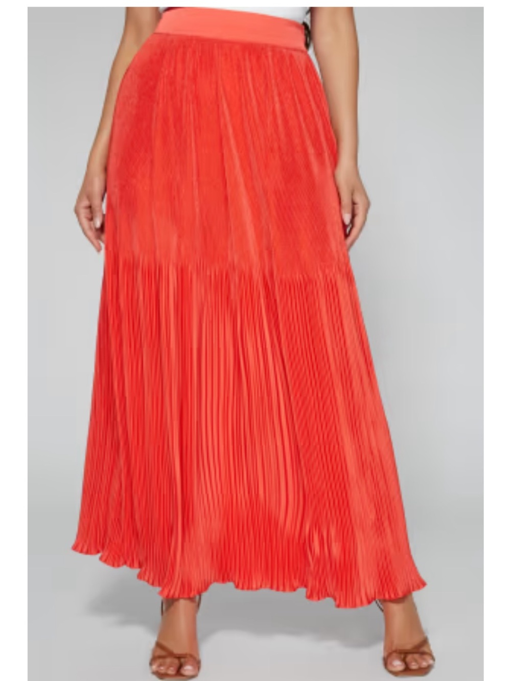 Marciano Pleated Maxi Skirt in Vibrant Coral - Size M